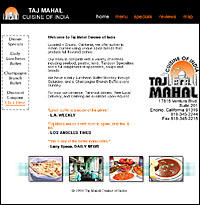 Taj Mahal Dining - Jeff Weiss Marketing and Web Site Design